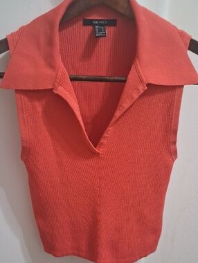 Forever 21 Coral-Orange Sleeveless V-Neck Knit Tank